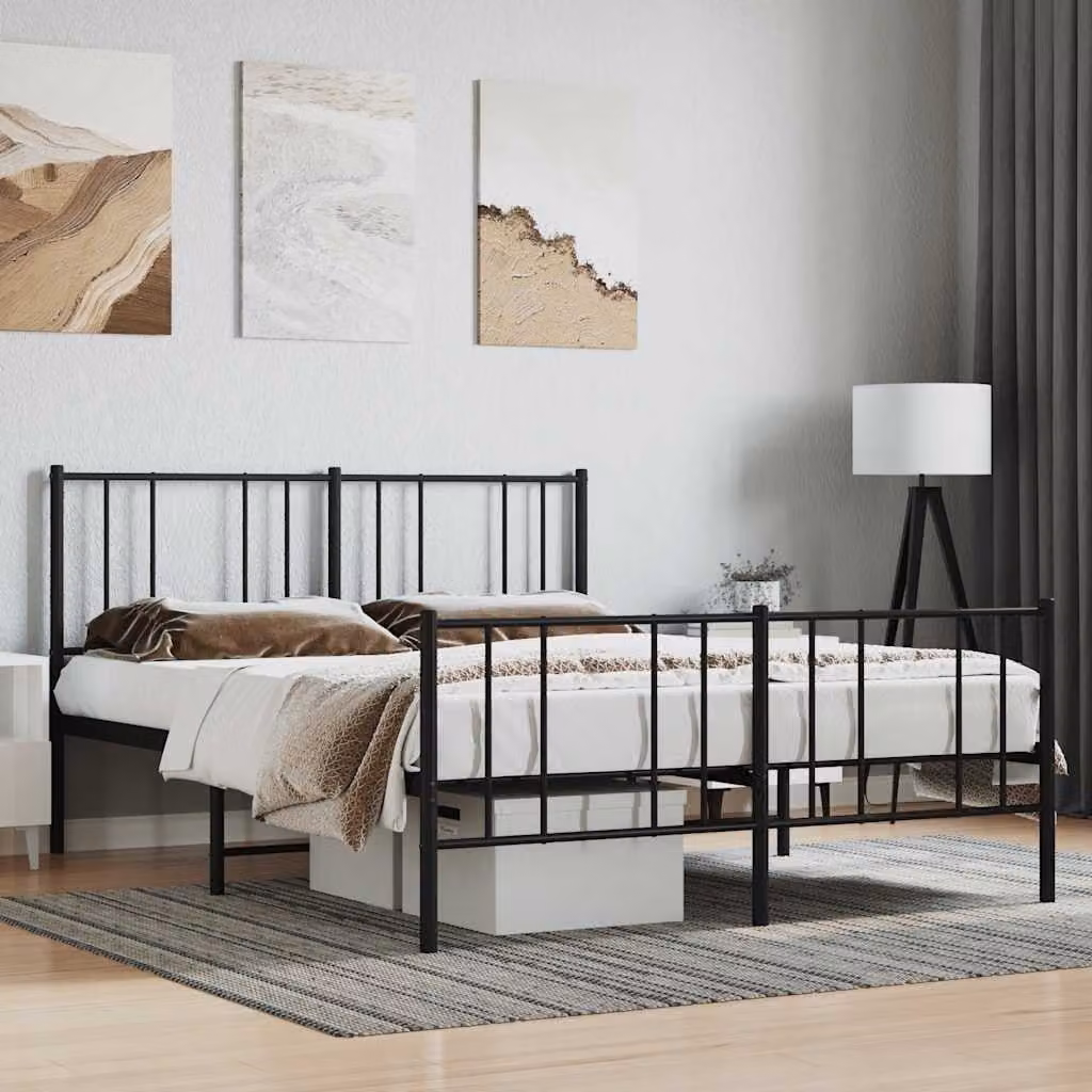 vidaXL Giroletto in metallo nero con pediera senza materasso L/P/H: 200 x 160 x 90 cm