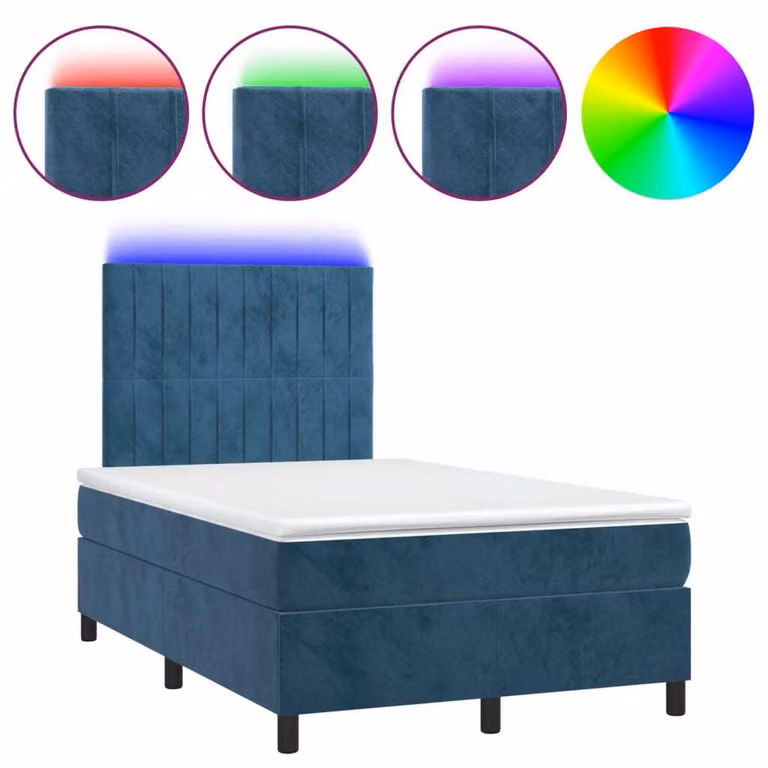 Letto a Molle Materasso e LED Blu Scuro 120x190 cm in Velluto