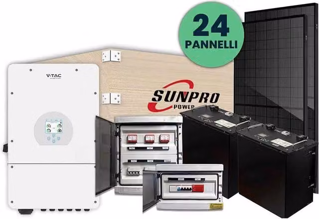 KIT Fotovoltaico Trifase Completo 10KW con 24 Moduli 400W, Batteria di Accumulo 20kWh, Inverter Trifase Ibrido 10kW e Quadri AC e DC 10KW