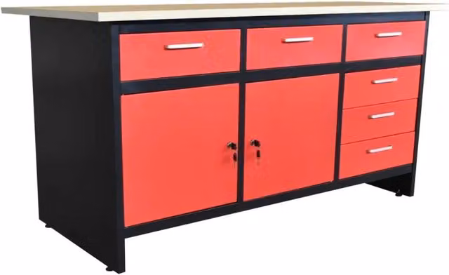 Banco da lavoro con cassetti IPERBRIKO rosso L/P/H: 150 x 80 x 75 cm