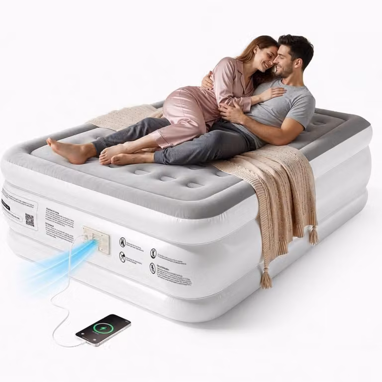 Materasso gonfiabile con pompa integrata – Ricarica automatica, 2,5 minuti. Gonfiaggio rapido, per 2 persone
