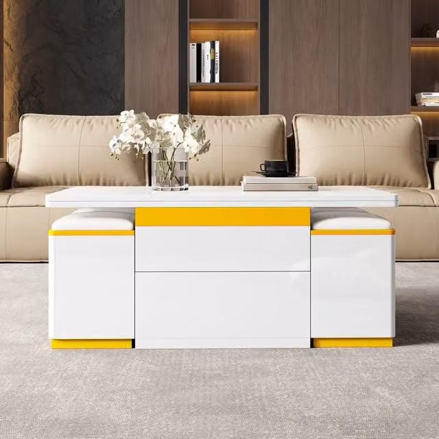 Tavolino da Caff¨¨ Allungabile e Pieghevole ¨C Xylo ¨C Bianco Lucido 100x50x43 cm