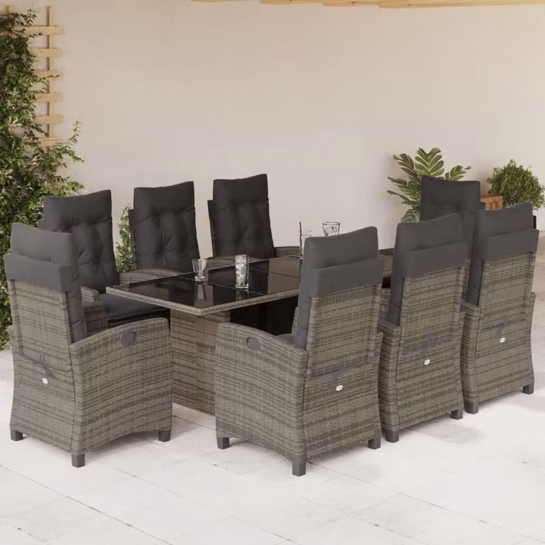 Maison Exclusive - Set da Pranzo da Giardino 9 pz con Cuscini in Polyrattan Grigio
