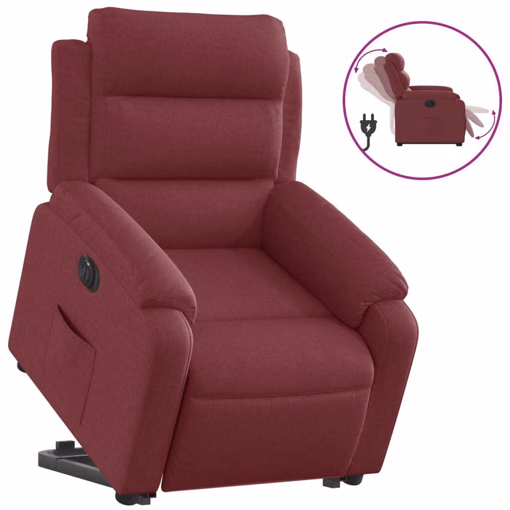 SYFAX™ Poltrona Alzapersona Reclinabile Elettrica Rosso Vino Tessuto