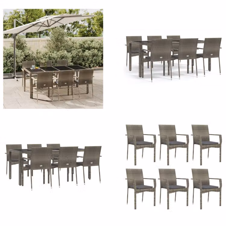 vidaXL Set da pranzo da giardino 7 pezzi con cuscini in poly rattan grigio - Set da pranzo da giardino - Set da pranzo da giardino - Set da pranzo da terrazza