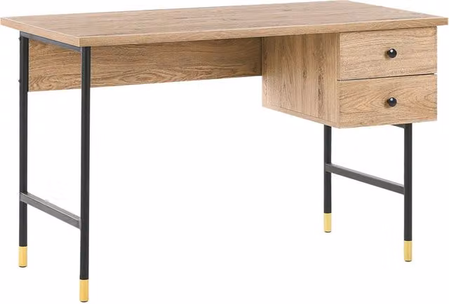 Scrivania da home office BELIANI in stile retrò con piano in MDF e gambe in metallo, marrone e nero, L: 120 cm, P: 60 cm, H: 77 cm