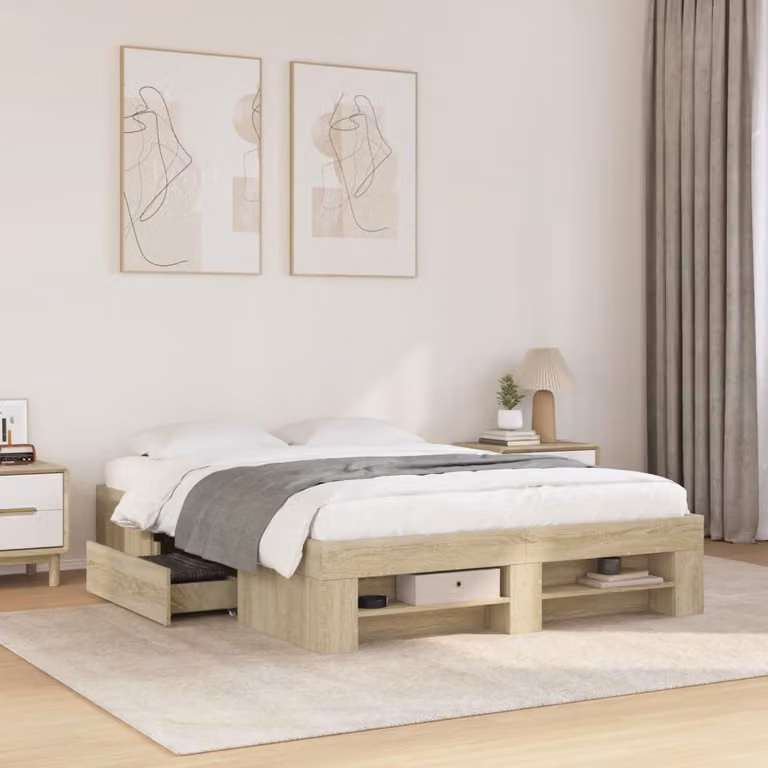 vidaXL Giroletto senza Materasso in Rovere Sonoma, L/P/H: 140 x 200 x 143 cm