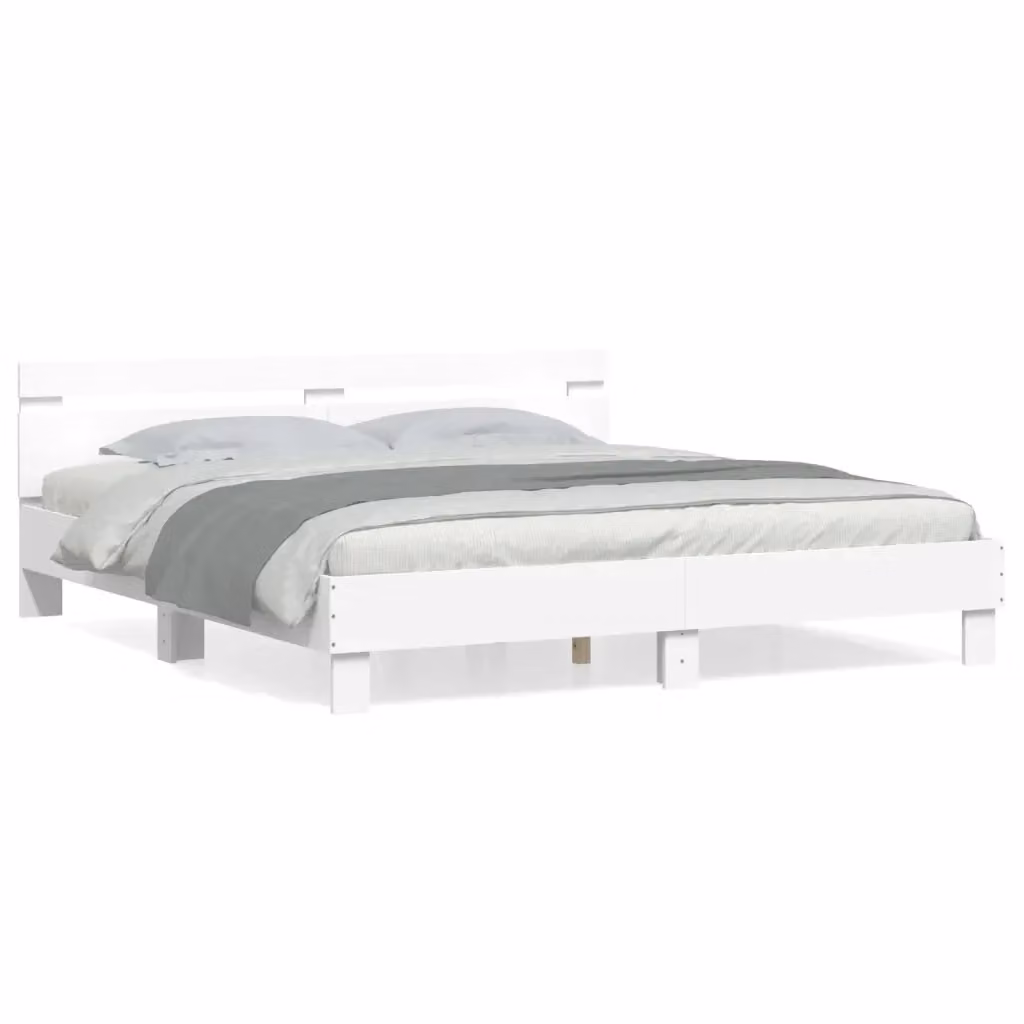 Giroletto con Testiera vidaXL in Legno Multistrato Bianco L: 180 cm, P: 200 cm, H: 103 cm – 2