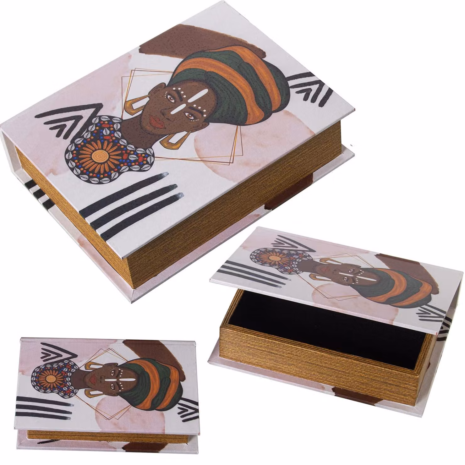 Set di 3 scatole rettangolari, realizzate in MDF con rivestimento in lino di poliestere, nelle seguenti dimensioni: 30x24x8 cm, 24x18x6 cm, 18x12x4 cm