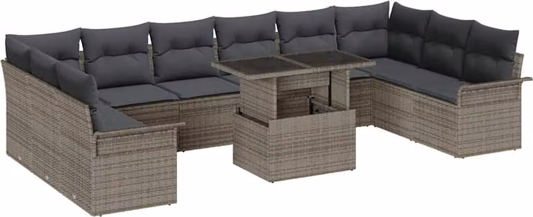 Set Divano da Giardino con cuscino 11 pcs Grigio Poly Rattan