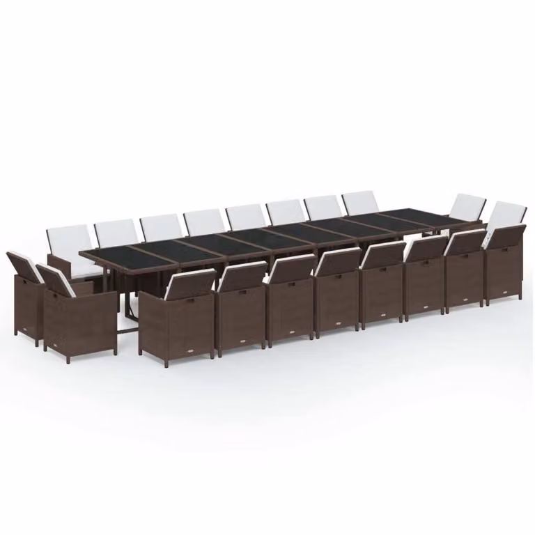 Set da Pranzo per Giardino 21pz con Cuscini Polyrattan Marrone