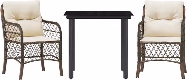 Set Bistr¨° 3 pz | Set Salotto da Giardino con Cuscini Marrone in Polyrattan