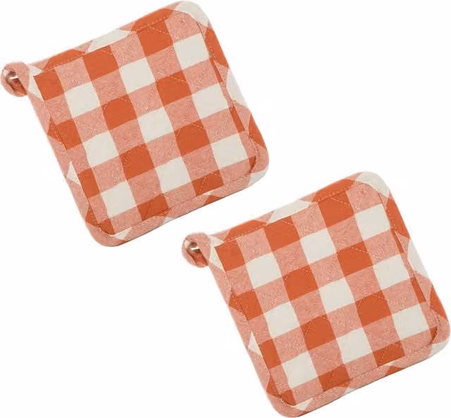 Set 2 presine da forno 18x18 cm cotone quadri ruggine