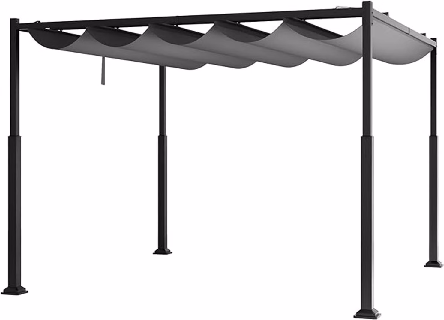 Pergola da giardino estensibile da 310 x 310 cm, copertura in metallo con tenda da sole retrattile e robusti pilastri, tettoia, grigio + nero