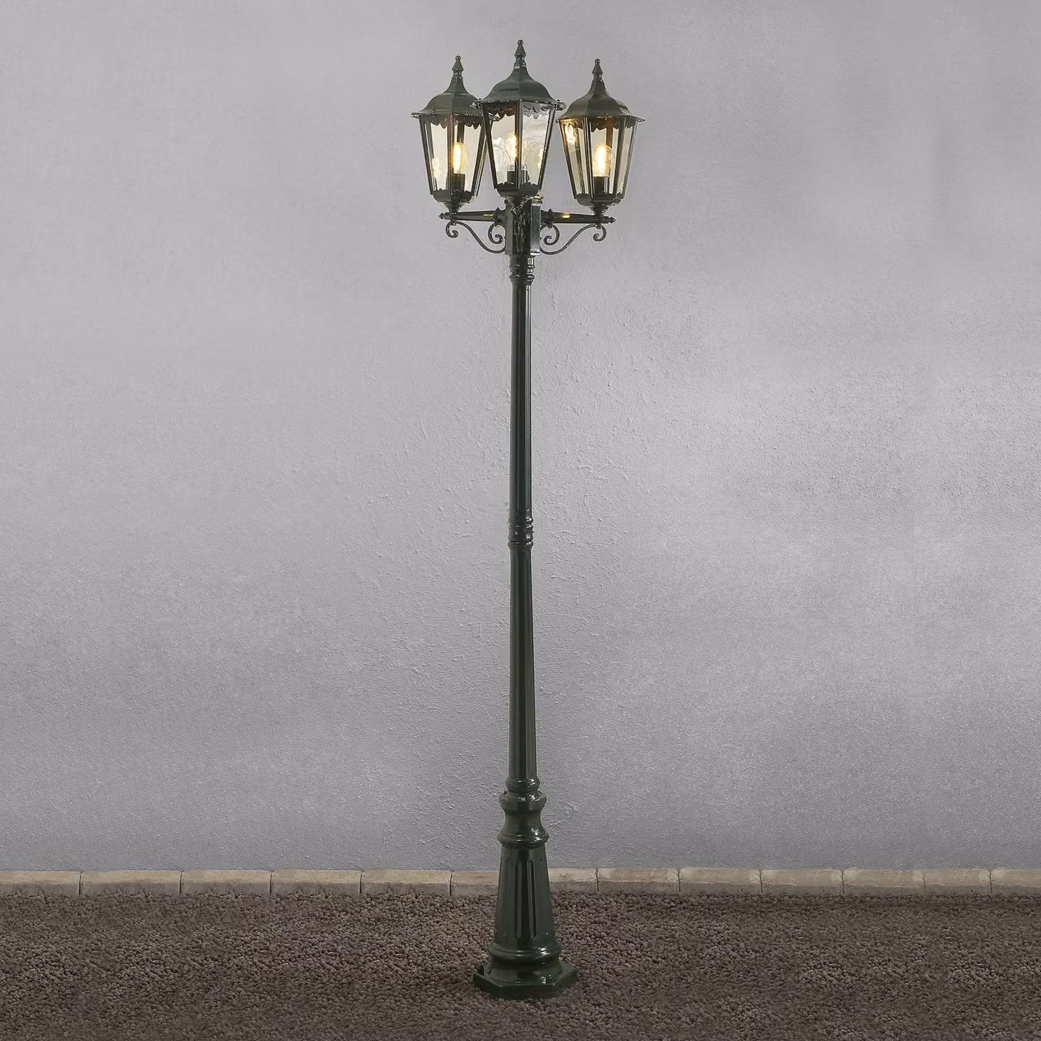 Konstsmide Lampione Firenze 3 luci, verde FIRENZE, dimmerabile, Verde, Vetro, Campagna / Rustiche