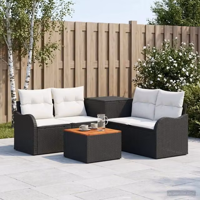 Set di divani 6 pz Nero e Bianco Crema 55 x 55 x 37 cm 3447125