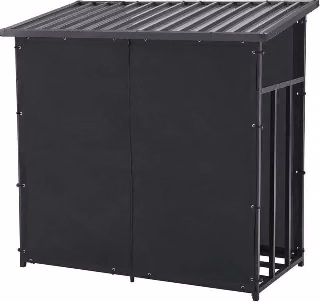 Deposito legna coperto in acciaio nero con telo di protezione e rastrelliera, L/P/H: 145 x 143 x 70 cm