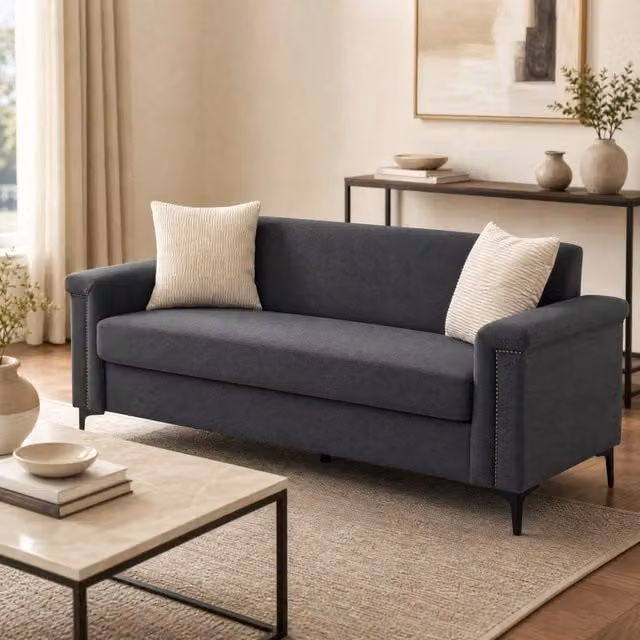 Divano 172 x 73;5 cm in poliestere grigio scuro con piedi in metallo