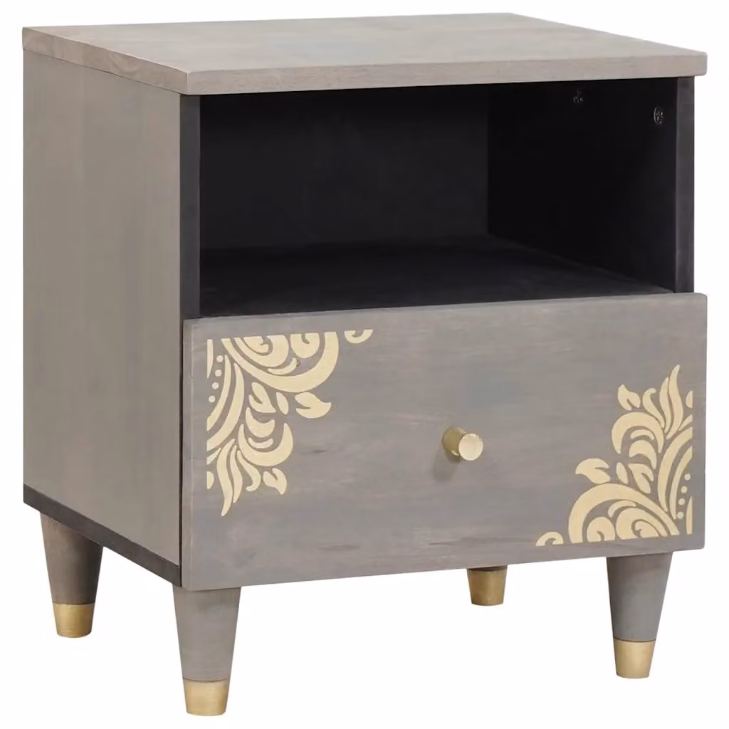 Armadio da Notte vidaXL in Legno di Mango Massello Grigio e Marrone L/P/H: 40 x 33 x 46 cm