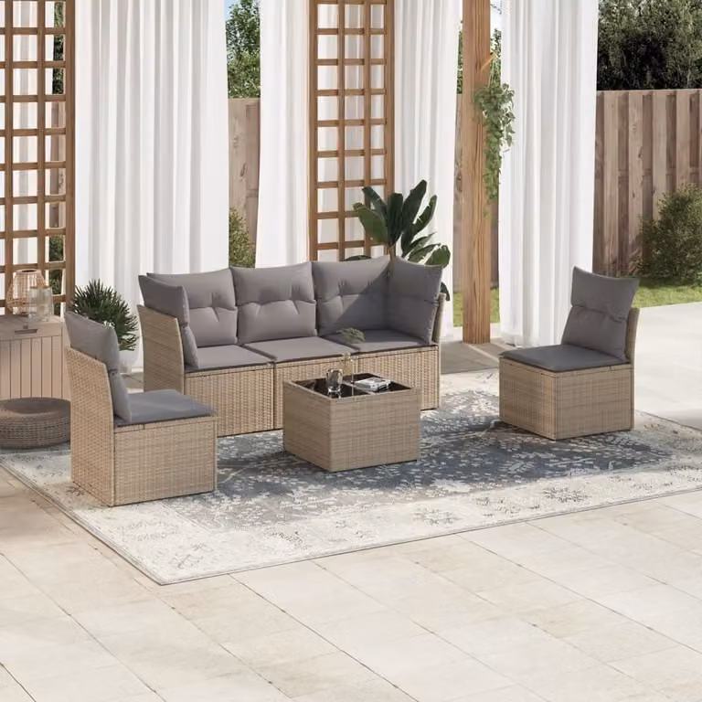 Maison Exclusive - Set Divano da Giardino 6 pz con Cuscini Beige in Polyrattan
