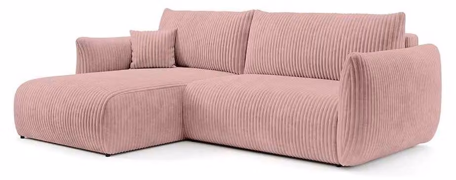 Divano a tre posti con funzione letto, modello Alloro, lato sinistro, colore rosa porcellana