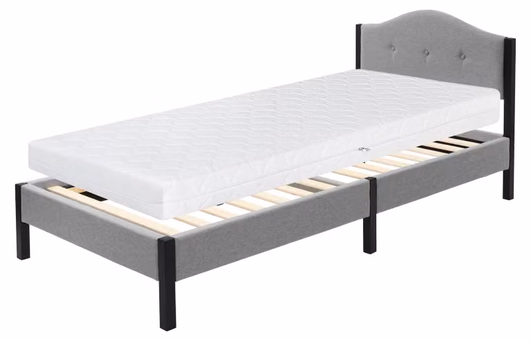 Letto imbottito ML-Design 90x200 cm, grigio, letto singolo con materasso (H: 16 cm), solida struttura del letto, testiera e rete a doghe. Letto moderno per ragazzi.