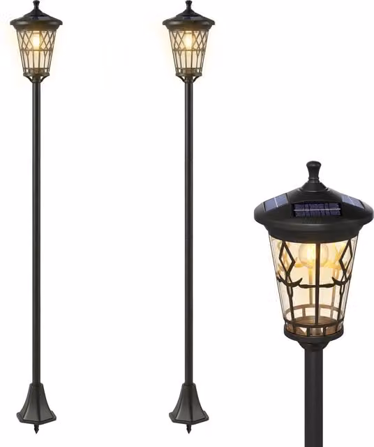 Set di 2 Lampioni Solari da Giardino XYLO in Acciaio Inox Nero con Altezza Regolabile 186 cm