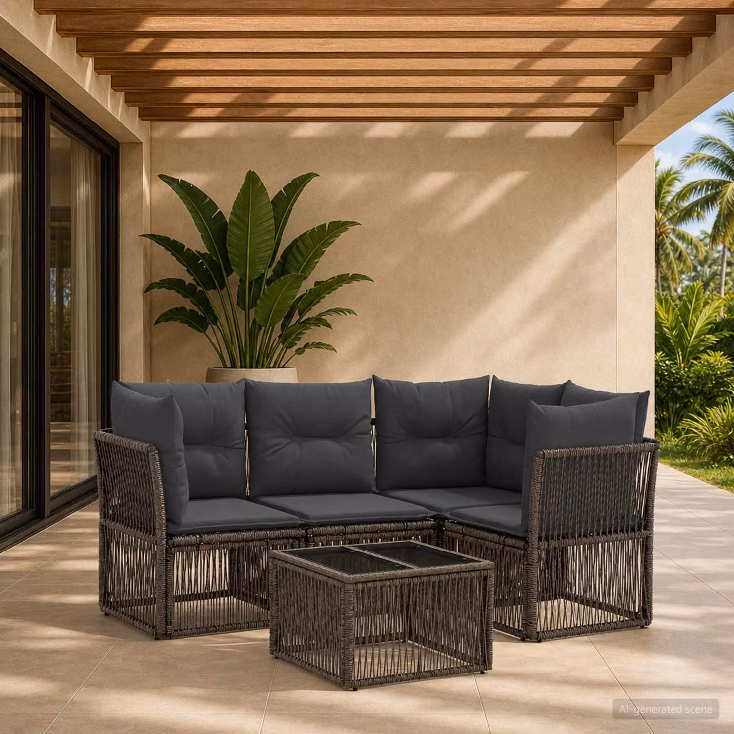 Set Divano da Giardino vidaXL 5 pz Grigio con Tavolino e Cuscini Imbottiti in Polyrattan e Metallo