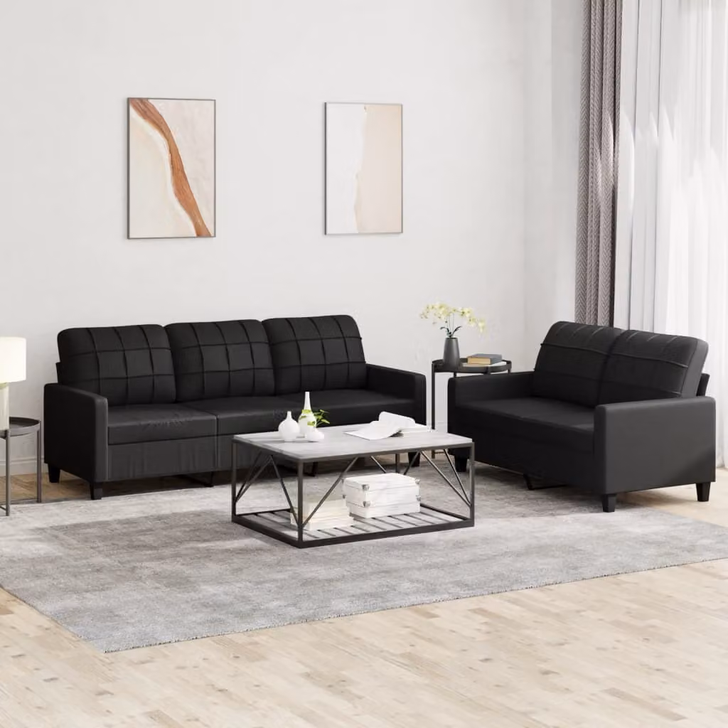 Maison Exclusive - Set divano a 2 posti con cuscini, in ecopelle nera