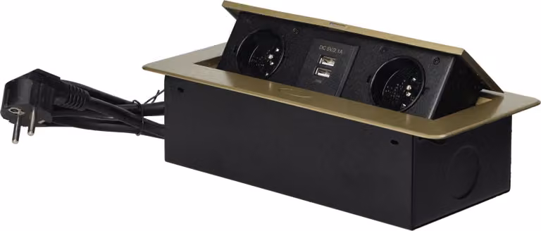 ORNO OR-AE-13126/BR blocco basculante da incasso, 2x 230V e 2x USB, colore ottone