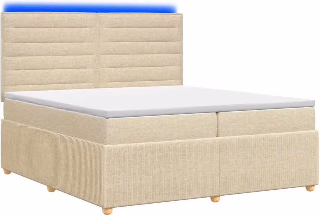 Letto Box Spring vidaXL con Materasso Ibrido e Illuminazione LED sotto il letto, Colore Beige e Bianco, L/P: 200 x 200 cm
