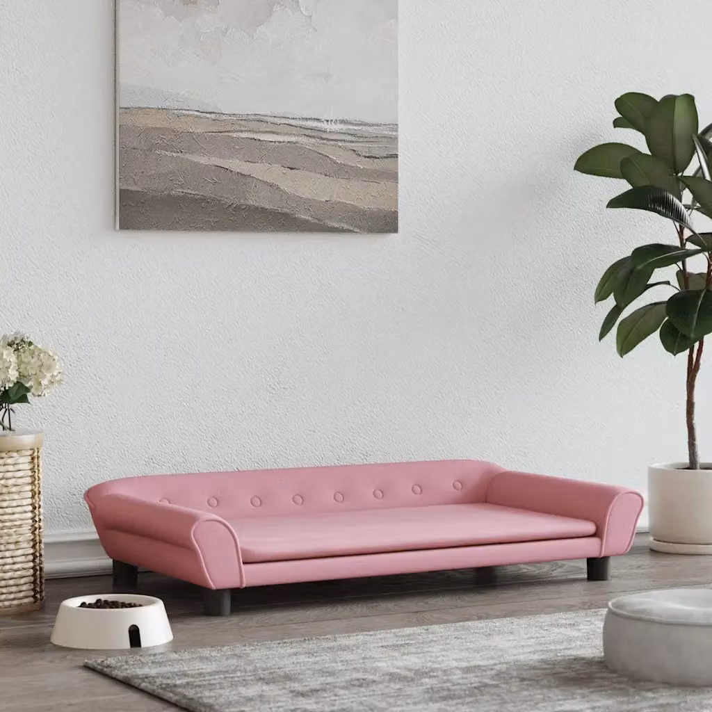 Lettino per cani CFW8155472 in velluto rosa con struttura in legno di pino L: 100 cm, P: 50 cm, H: 21 cm – 2