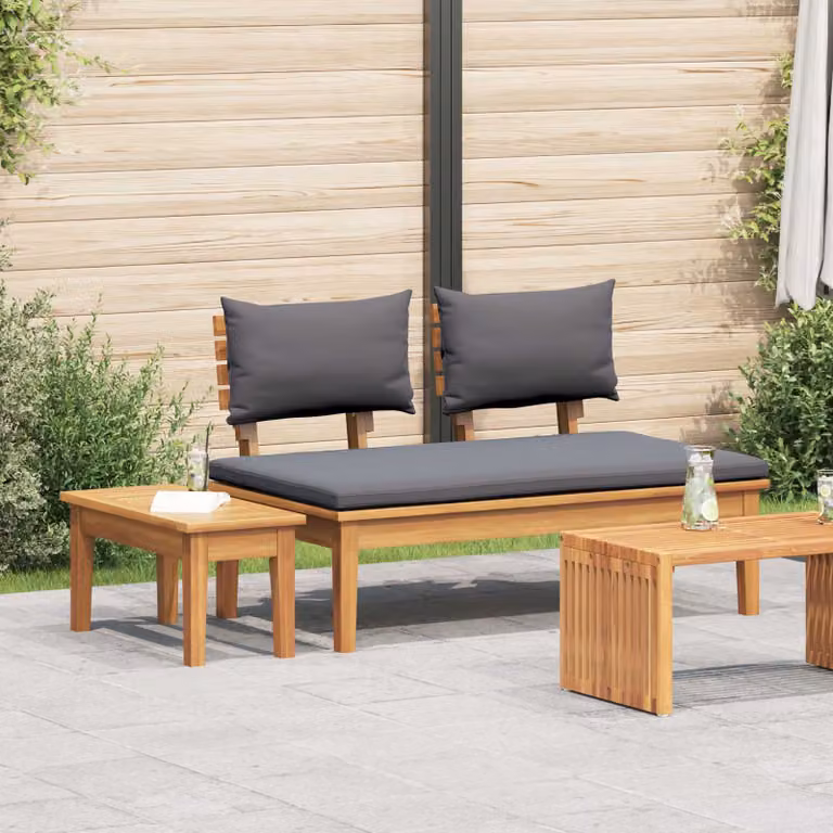 Set di Panchina e Tavolo da Giardino vidaXL in Legno di Teak, 2 Pezzi, Grigio e Marrone