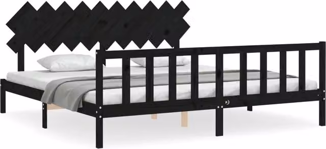 Letto matrimoniale | Letto per adulti | Giroletto con Testiera Nero 200x200 cm in Legno Massello