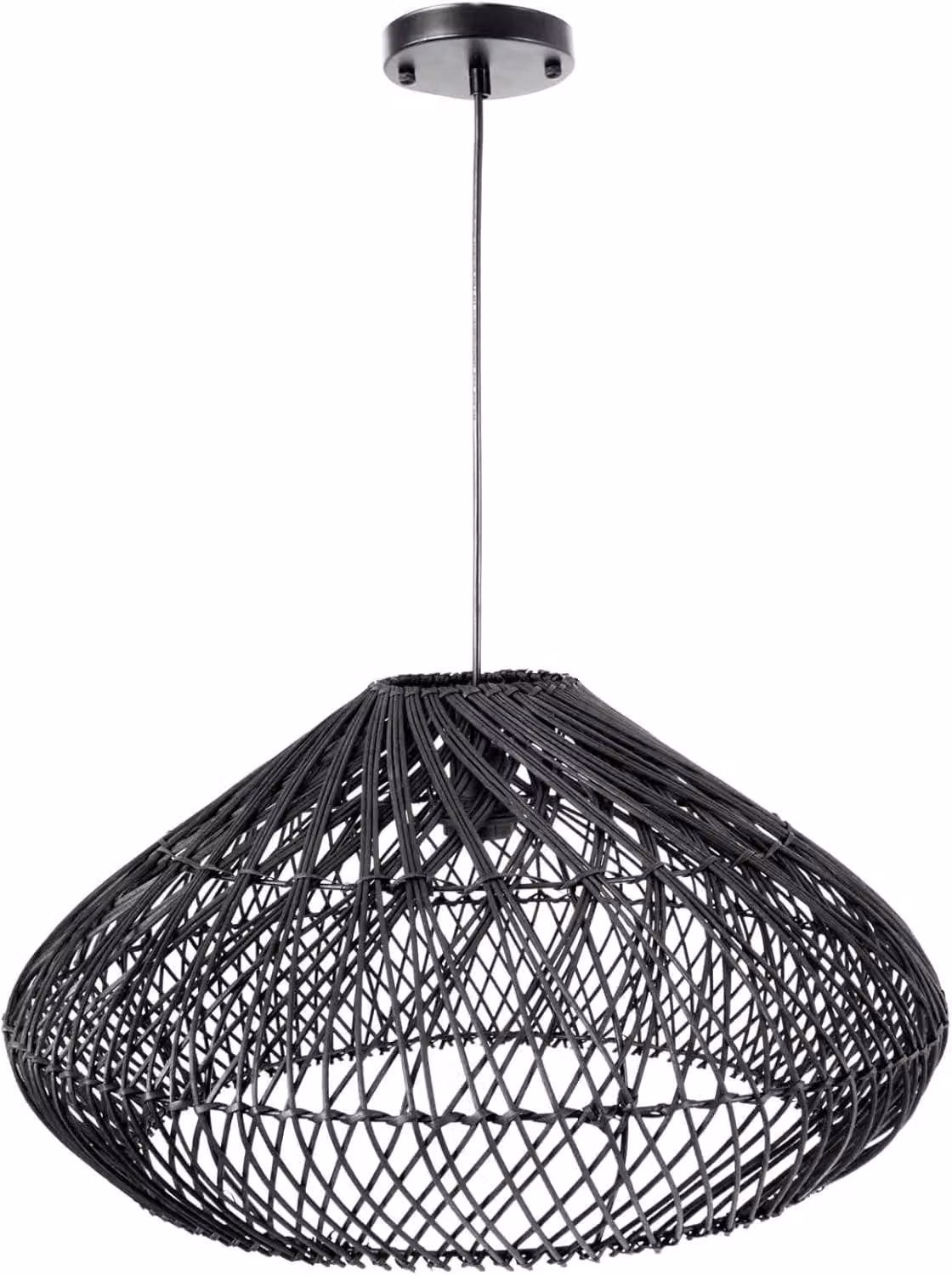 Lampada a sospensione in rattan, elegante, colore nero, diametro 55 cm
