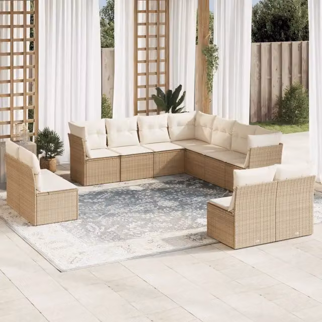 Set di Divani da Giardino VIDAXL in Polyrattan con Cuscini Beige, 11 Pezzi, Design Moderno a L – 1