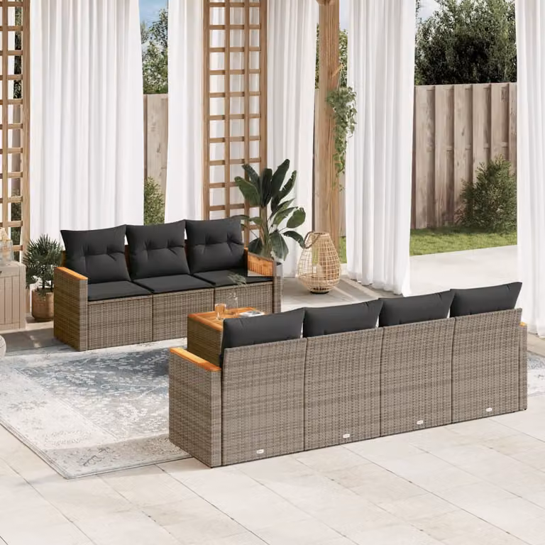 vidaXL Set Divano da Giardino 8 pz in Polyrattan Grigio con Cuscini e Tavolino da Caffè