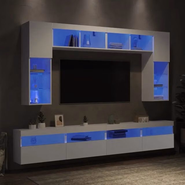 Set Mobili TV a Muro 8 pz con Luci LED Bianco 3216764