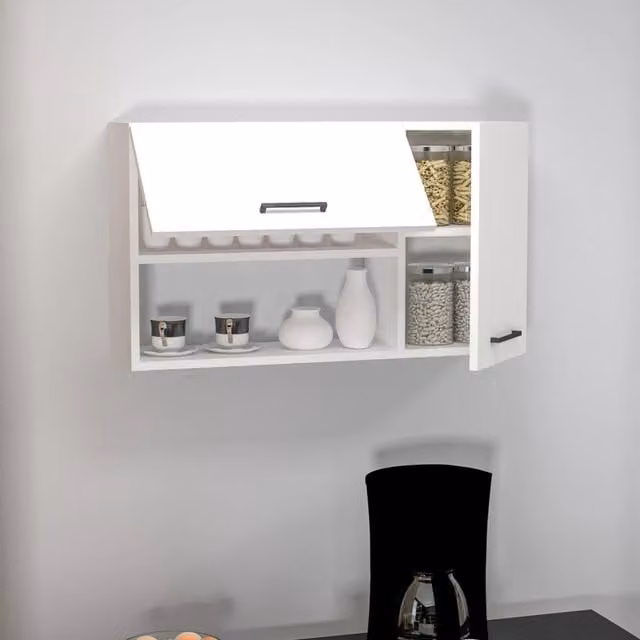 Mobile Pensile da Cucina DMORA Rassa Bianco con 2 Ripiani e Ante a Battente L: 90 cm, P: 25 cm, H: 52 cm – 1