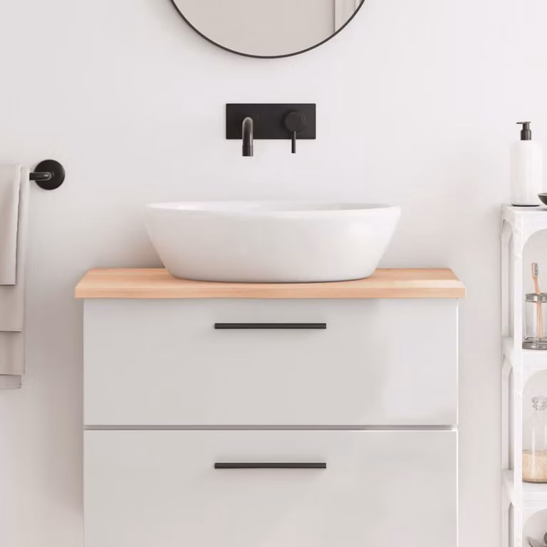 Piano da bagno vidaXL in legno massello non trattato, colore marrone, L: 80 cm, P: 50 cm, H: 2 cm