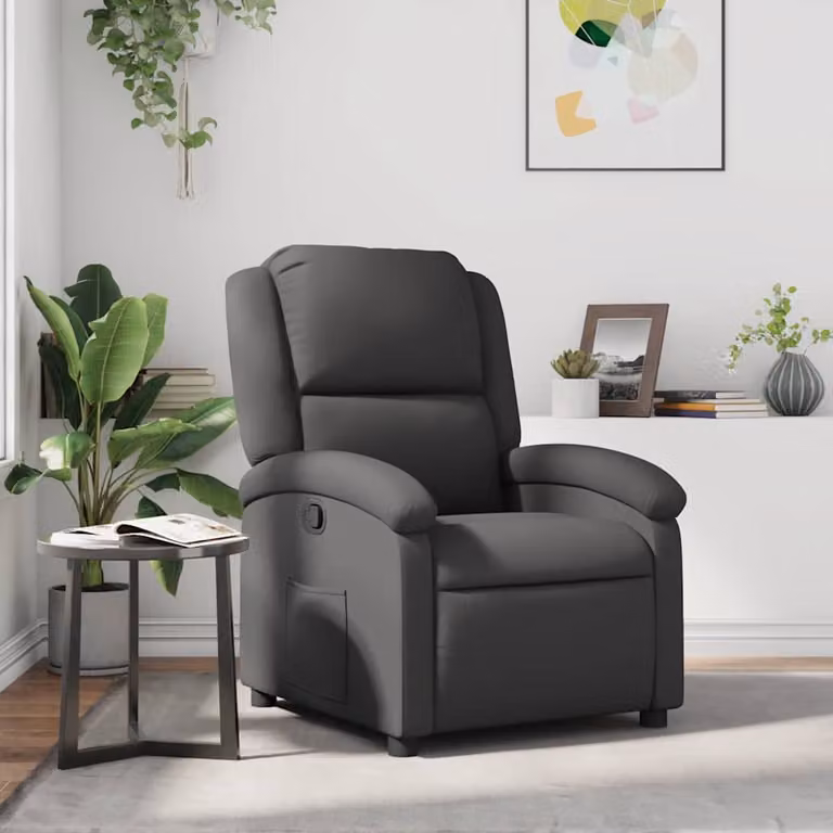 Poltrona Reclinabile Relax vidaXL in Vera Pelle Grigia con Braccioli e Reclinazione Manuale