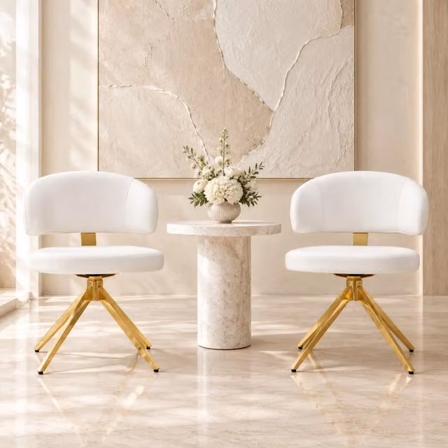 Set di 2 Sedie da Pranzo Moderne con Schienale Curvo, Seduta Imbottita in PU, Struttura Metallica a 4 Gambe, Girevoli