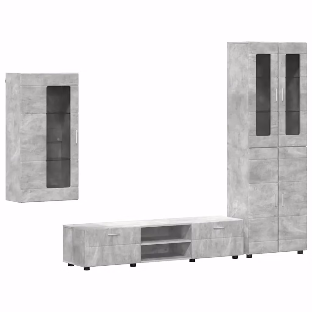 Set mobile TV moderno vidaXL FLORIN in 3 pezzi, Grigio, Legno e MDF, L 150 x P 39 x H 30 cm – 2
