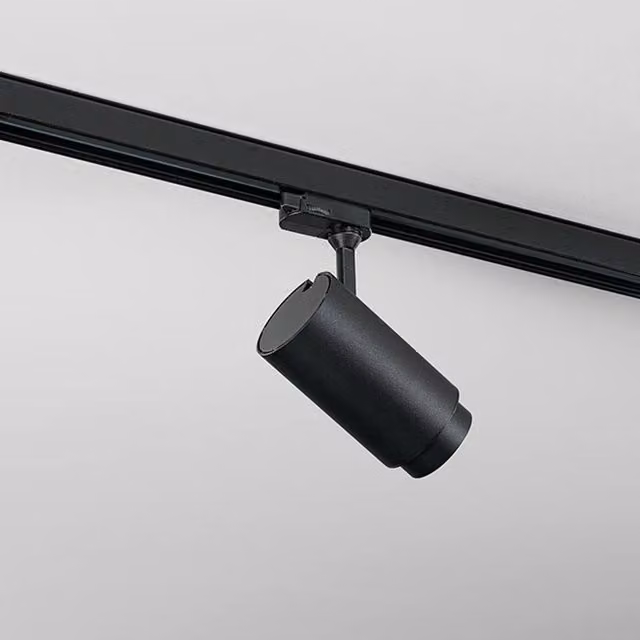 Faretto Cilindrico Per Binario Perenzi in Metallo Nero con LED da 30W e Luce Bianco Caldo 3000K Regolabile – 1