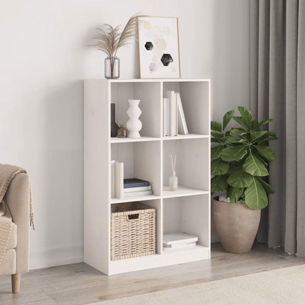 Libreria bianca vidaXL in legno massello di pino stile rustico L 70 cm, P 33 cm, H 110 cm