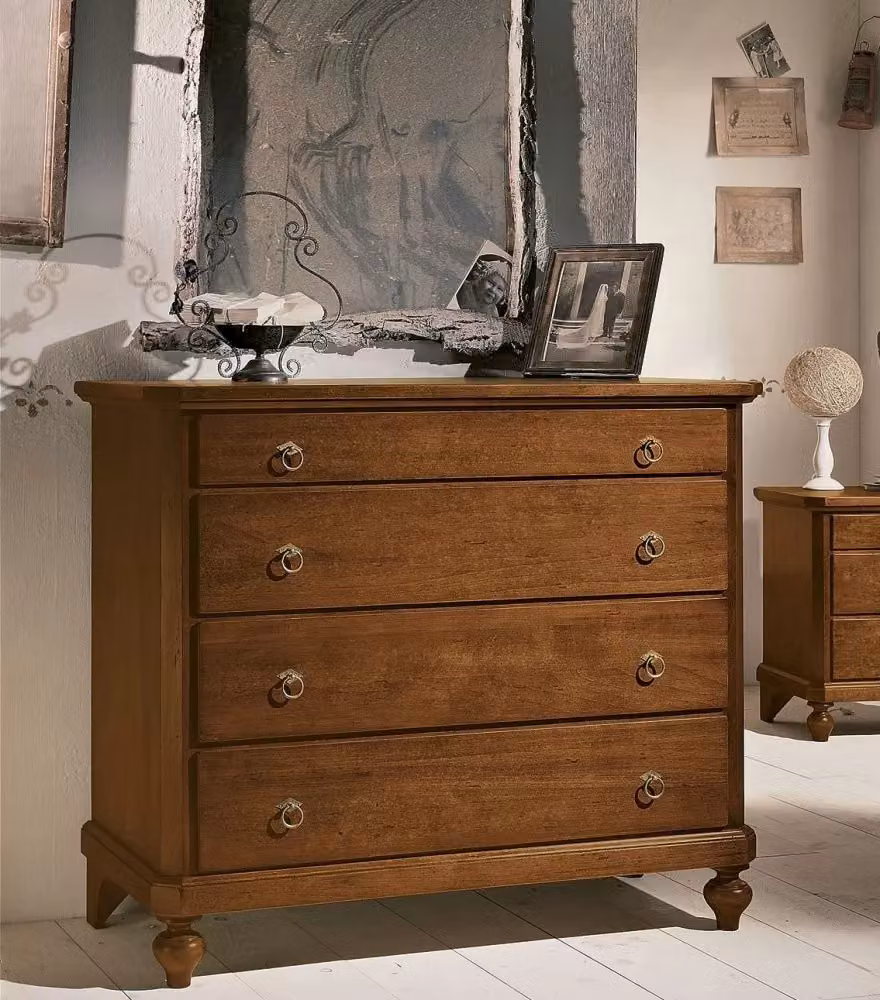 Cassettiera classica con 4 cassetti in legno massello Mobili 2G tinta noce L: 119 cm, P: 52 cm, H: 101 cm – 2