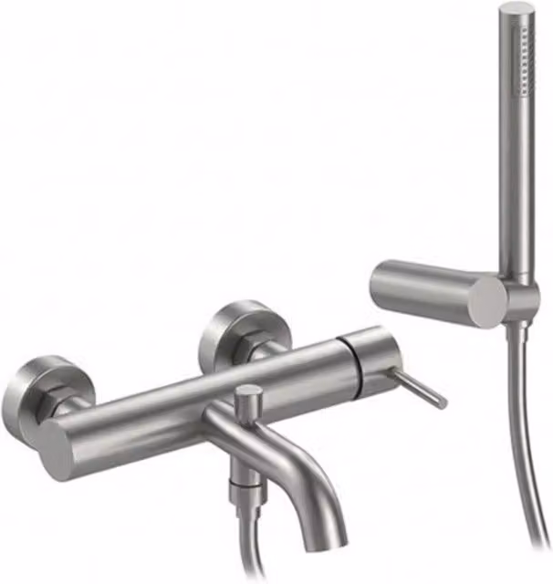 Miscelatore per vasca Argo Rubinetterie Alba in ottone con leva slim e set doccia, colore gunmetal grigio spazzolato