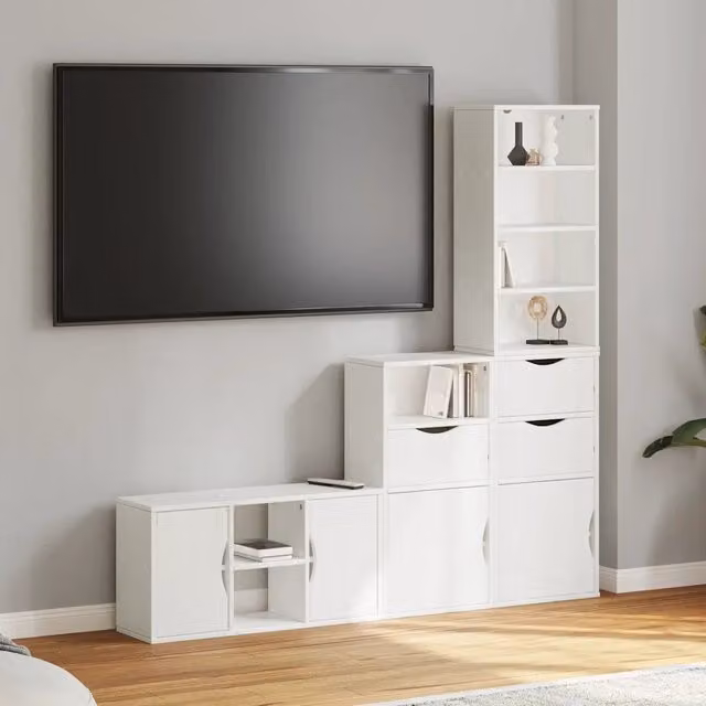 Mobile TV 4 pz-Mobile per TV-Credenza TV con Contenitore ODDA Bianco in Legno di Pino 448865