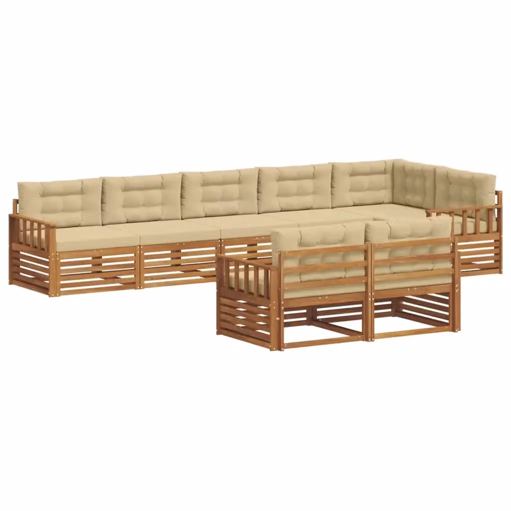 Set di divani da esterno a L vidaXL in legno di acacia con cuscini, beige e marrone – 2