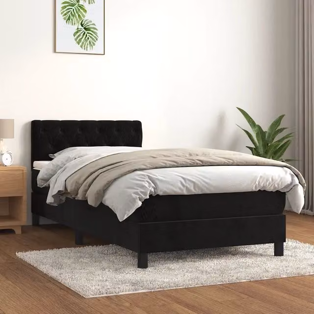 Giroletto a Molle con Materasso-Struttura Letto Nero 80x200 cm in Velluto 840860